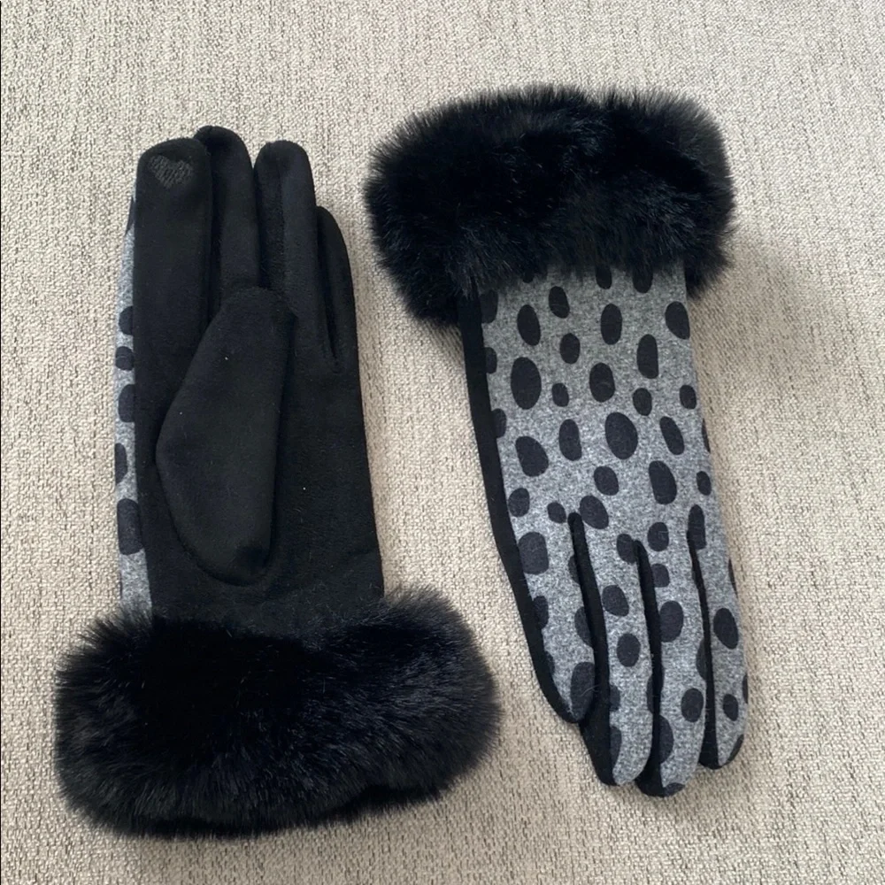 Black and Gray Polka Dot Gloves